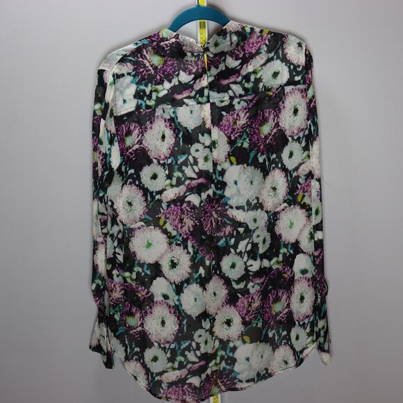 BCBGMAXAZRIA 100% Silk Floral Sheer Blouse Size M - Picture 2 of 4